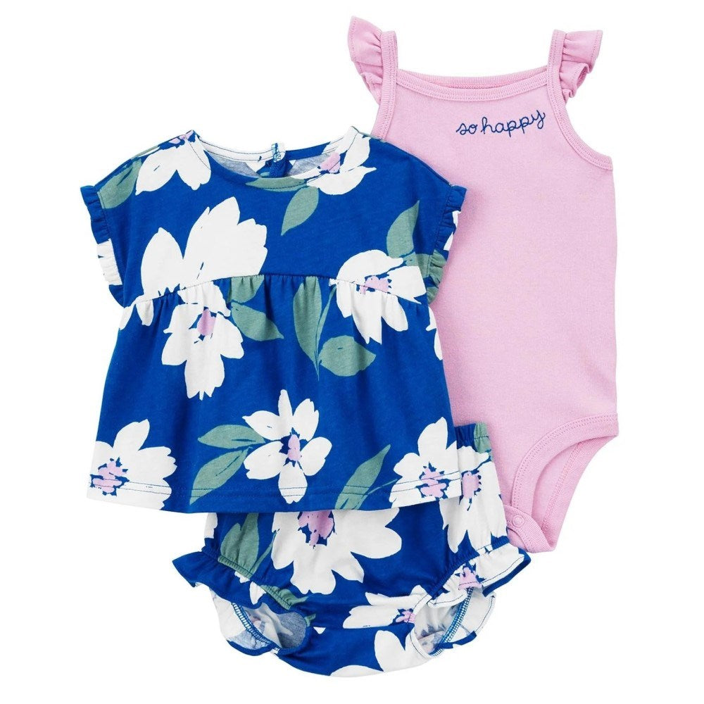 Carters Carter's Kız Bebek 3'lü Alt Üst Set Mavi - Şort, Şort Takımı