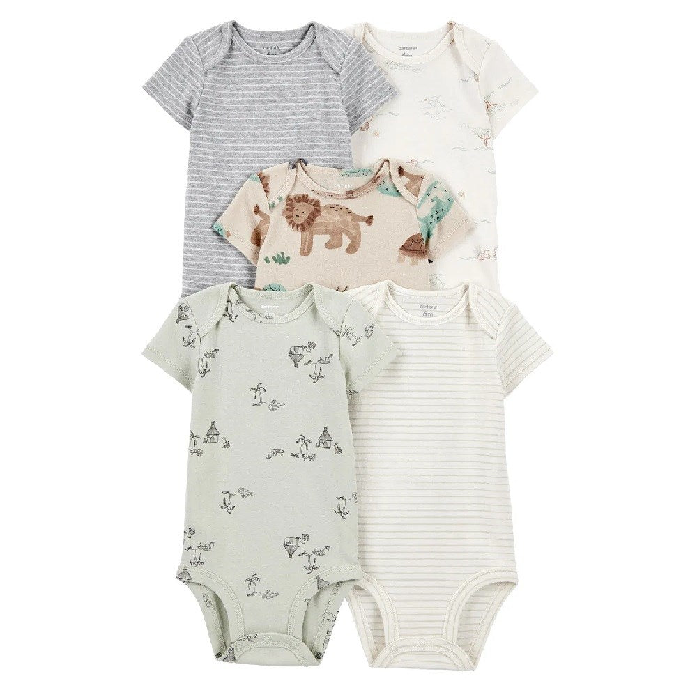 Carter's Layette Erkek Bebek Kısa Kollu Body 5'li Set Ekru