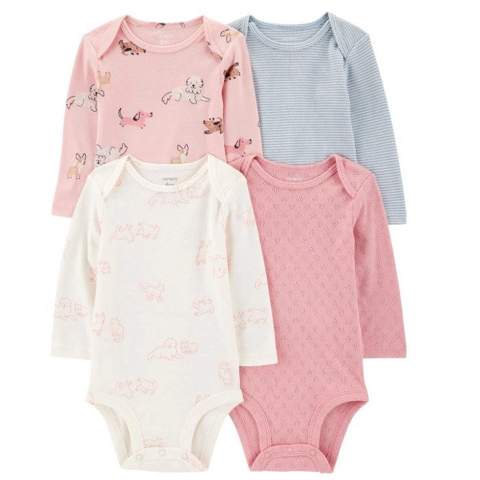 Carter's Layette Kız Bebek Uzun Kollu Body 4'lü Set Pembe