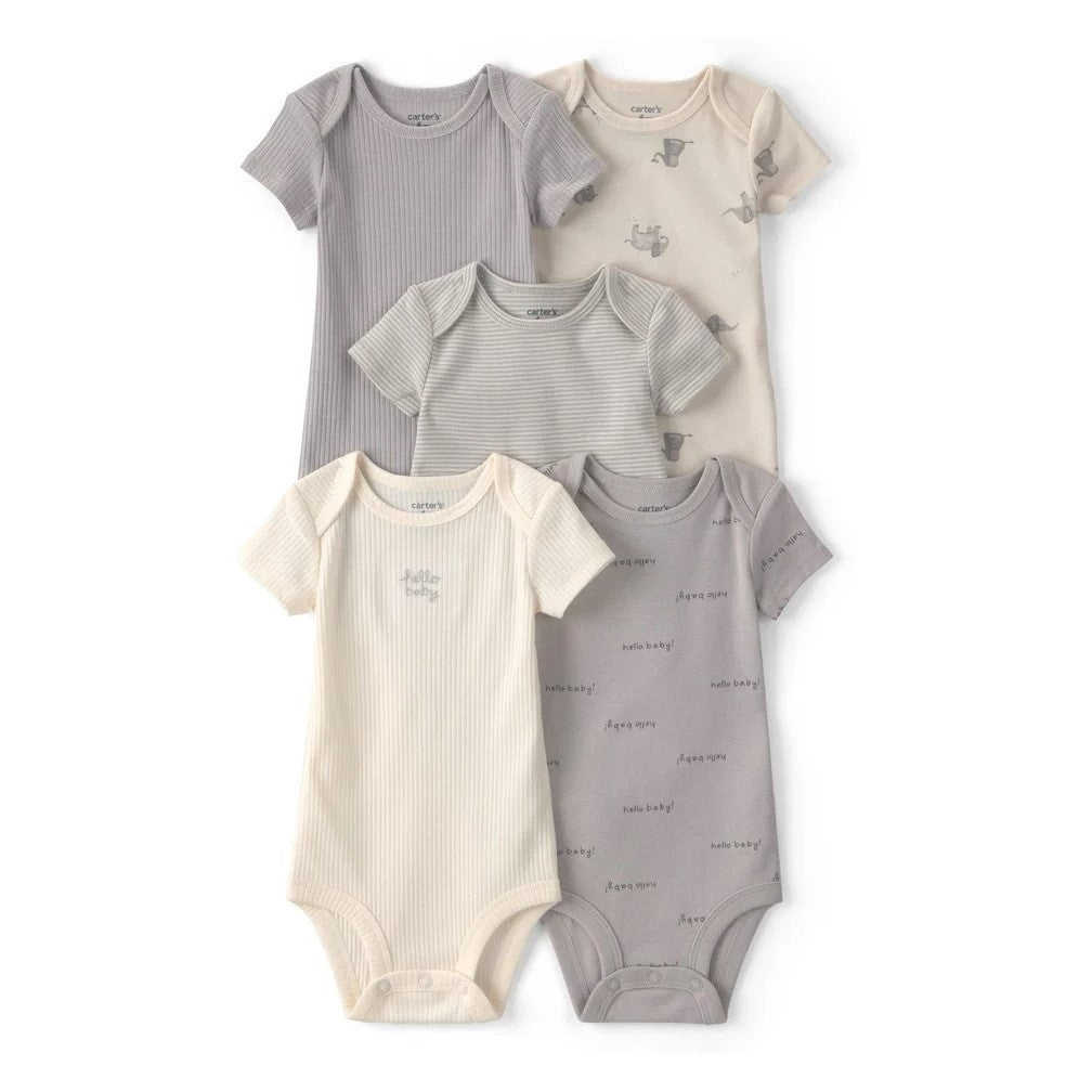 Carter's Layette Erkek Bebek Kısa Kollu Body 5'li Set Gri