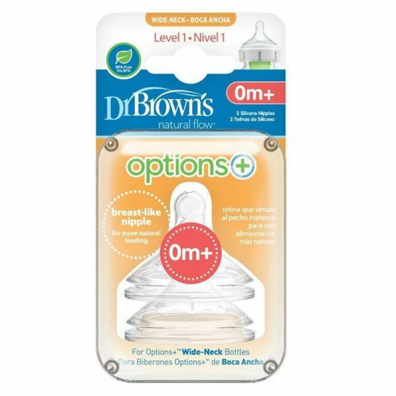 Dr Browns 1. Seviye Geniş Ağız Silikon Biberon Emziği İkili 0m+ STD