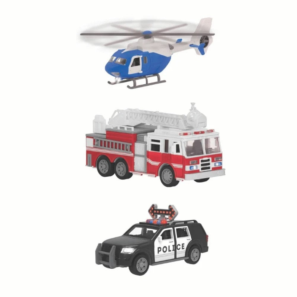 Driven 3'lü Set - Helikopter, Polis Arabası, İtfaiye Arabası STD - Oyuncak Araba - Görsel 4
