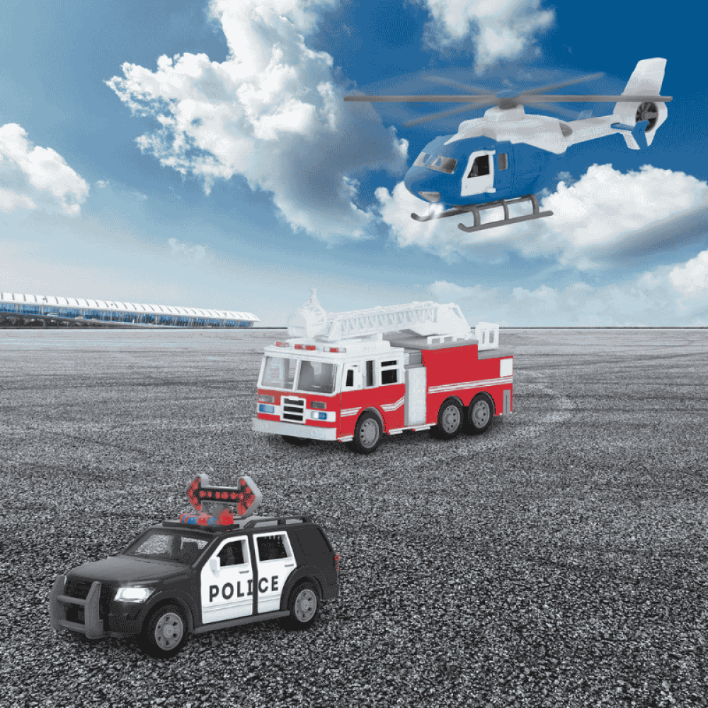 Driven 3'lü Set - Helikopter, Polis Arabası, İtfaiye Arabası STD - Oyuncak Araba - Görsel 9