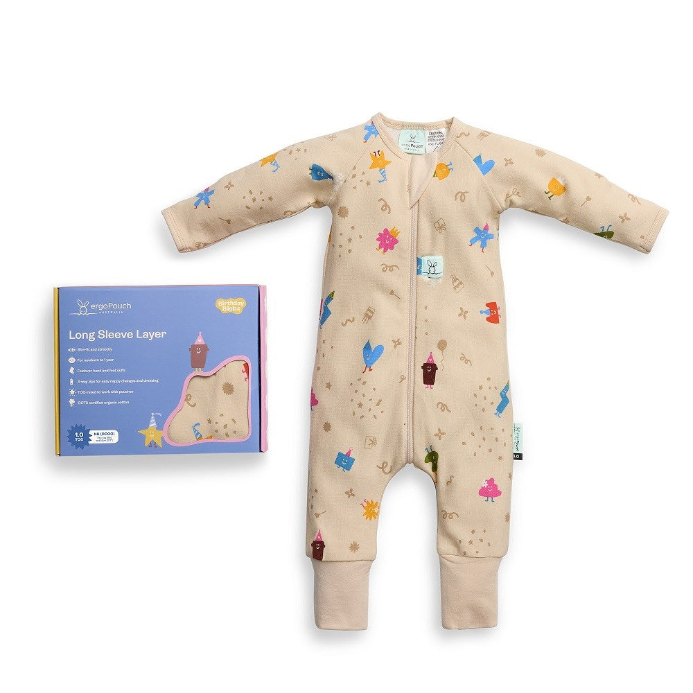 ErgoPouch Organik Pamuklu Patikli Pijama Tulum1.0 TOG Birthday Blobs Bej