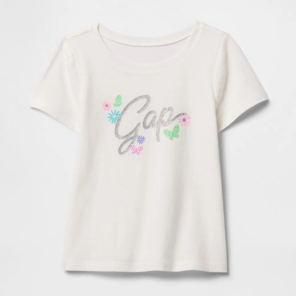 GAP Kız Bebek Grafikli Kısa Kol T-shirt Ekru