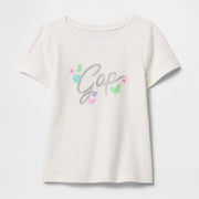 GAP Kız Bebek Grafikli Kısa Kol T-shirt Ekru