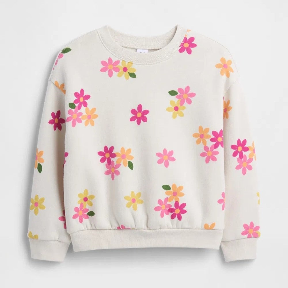 GAP Kız Çocuk Bisiklet Yaka Sweatshirt Ekru