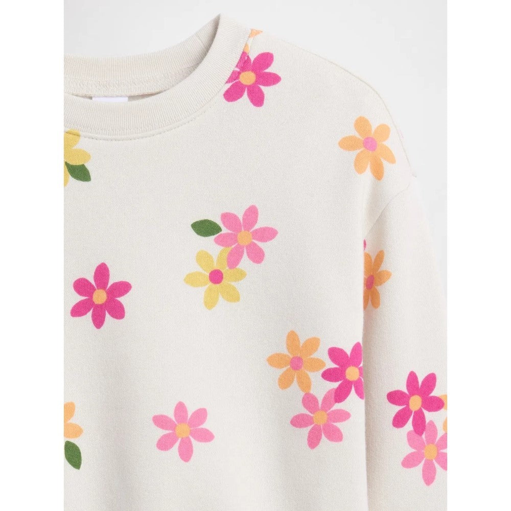 GAP Kız Çocuk Bisiklet Yaka Sweatshirt Ekru