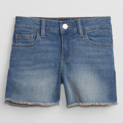 GAP Kız Çocuk Mid Rise Midi Denim Şort Mavi