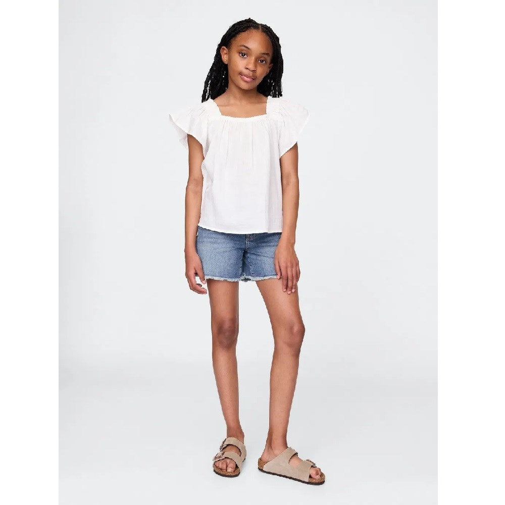 GAP Kız Çocuk Mid Rise Midi Denim Şort Mavi