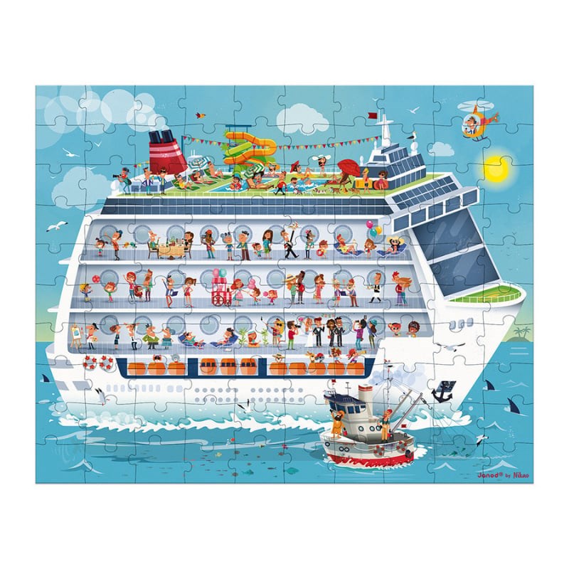 Janod 100 ve 200 Parça Çift Taraflı Çantalı Puzzle - Gemi