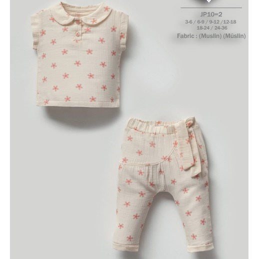 Joys Polo Yazlık Kız Bebek Müslin İkili Takım Ekru