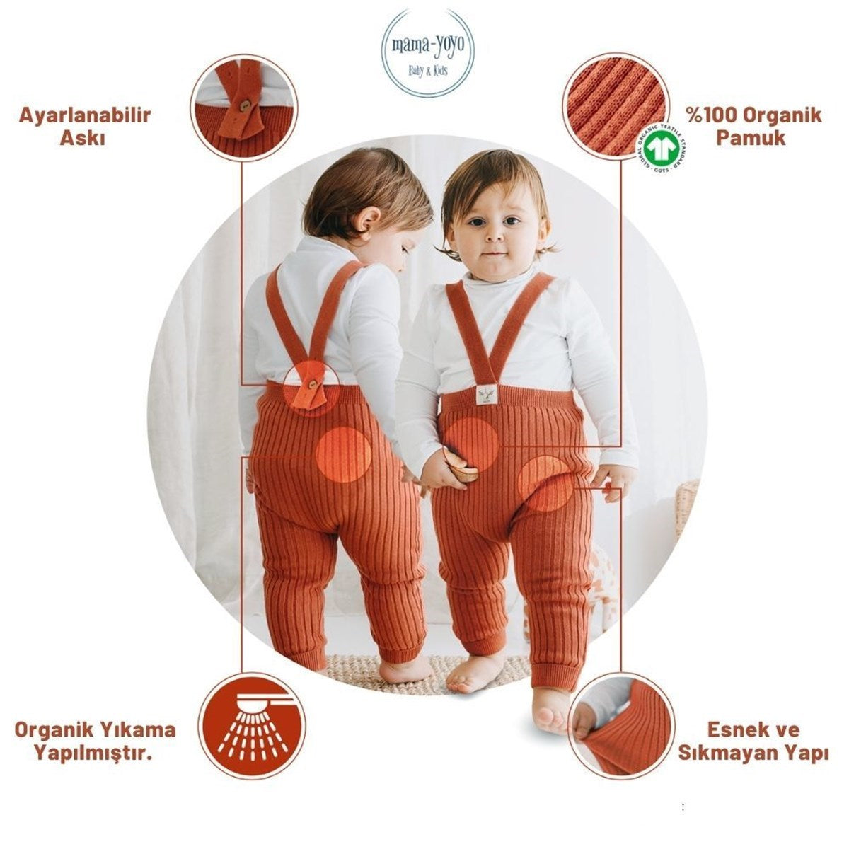 Mama Yoyo Askılı Triko Bebek Taytı Kiremit