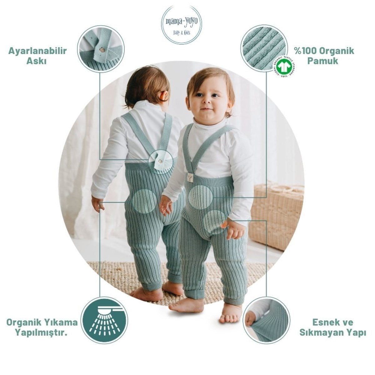 Mama Yoyo Askılı Triko Bebek Taytı Mint