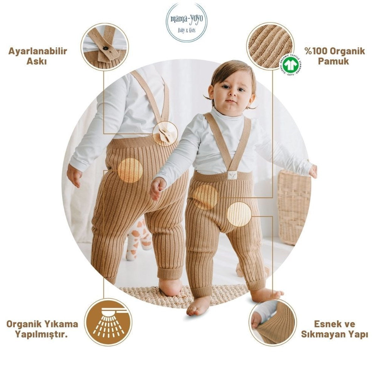 Mama Yoyo Askılı Triko Bebek Taytı Tarcın