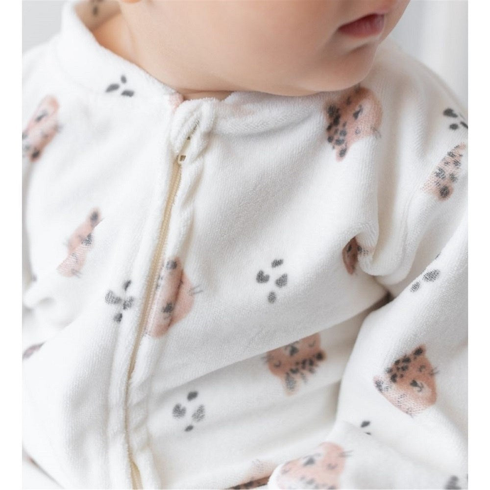 Mama Yoyo Baby Kadife Tulum Leopar Beyaz