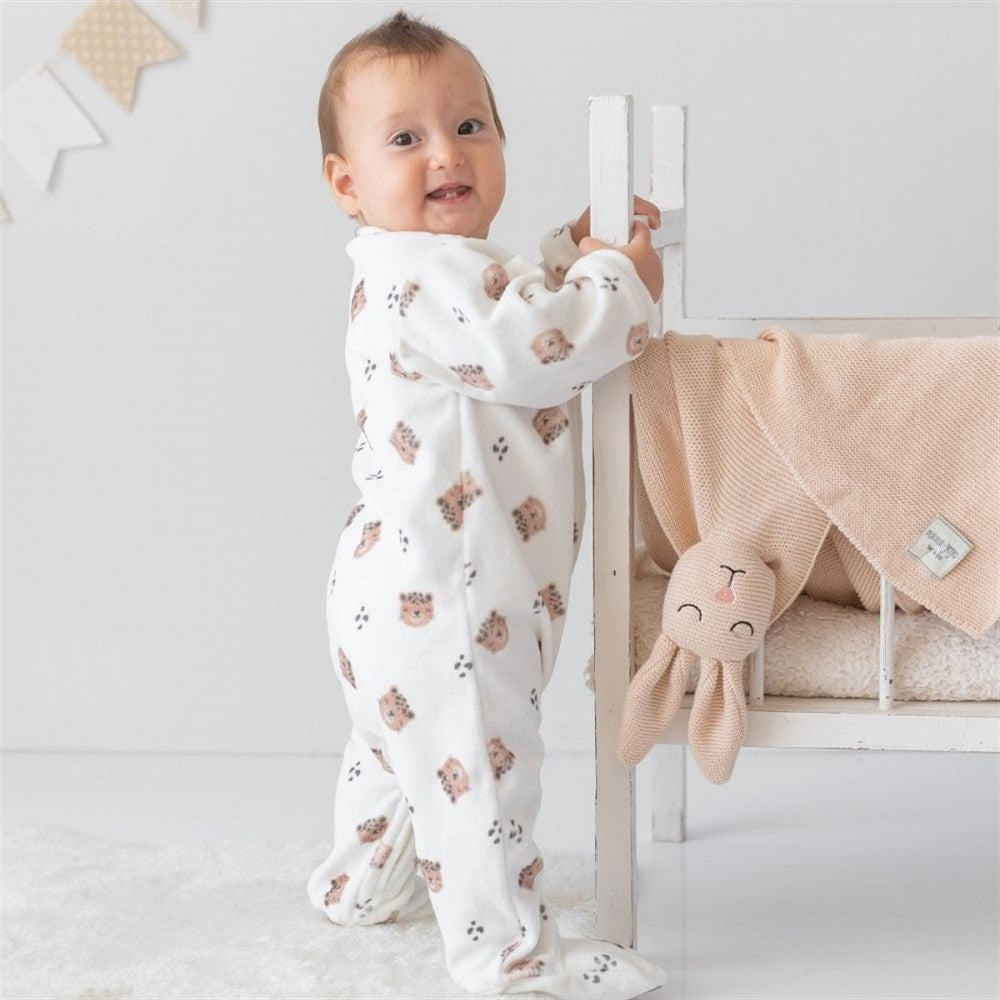 Mama Yoyo Baby Kadife Tulum Leopar Beyaz