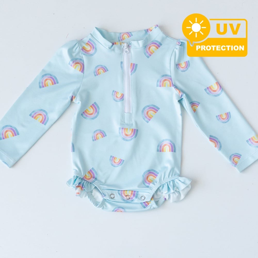 Mama Yoyo Önden Fermuarlı Çıtçıtlı Mayo- Gökkuşağı Mavi