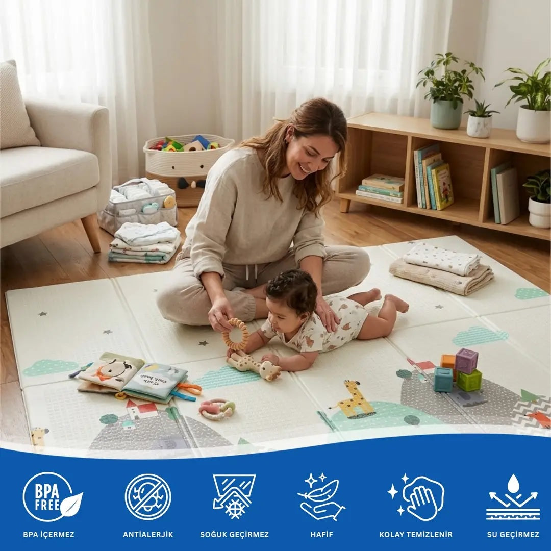 Coolmats Pembe Ayı Masalı Çift Taraflı Katlanabilir Oyun Matı - Biyeli