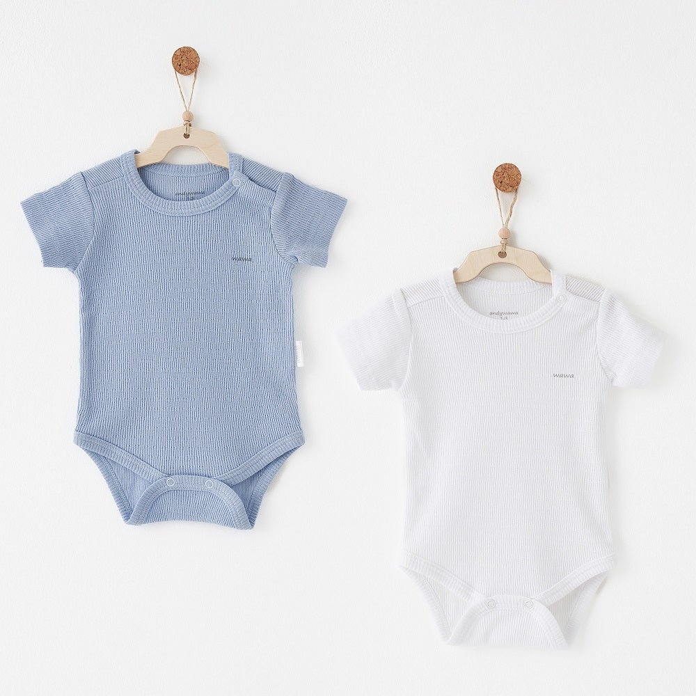 Andy Wawa Andywawa Yazlık Bebek Kısa Kollu Body 2'li Set Mavi - Body,Tulum,Zıbın