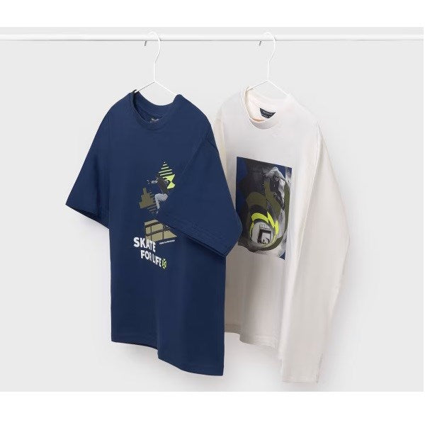 Mayoral Kışlık Erkek Uzun ve Kısa Kol T-shirt 2'li Set Ekru