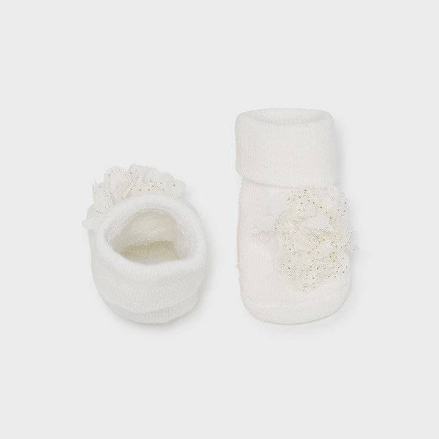 Mayoral Kışlık Kız Bebek Bandana Çorap Set Ekru