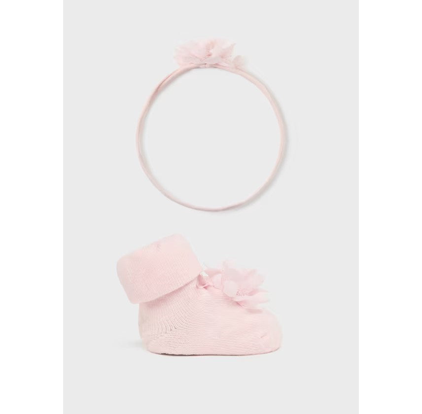 Mayoral Kışlık Kız Bebek Bandana Çorap Set Pembe