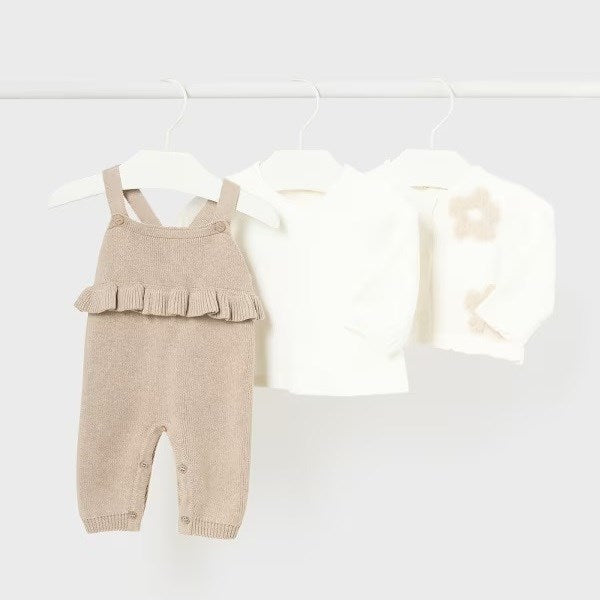 Mayoral Kışlık Kız Bebek Bluz Örme Tulum Ceket Set Bej
