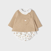 Mayoral Kışlık Kız Bebek Bluz Şort 2'li Set Kahverengi