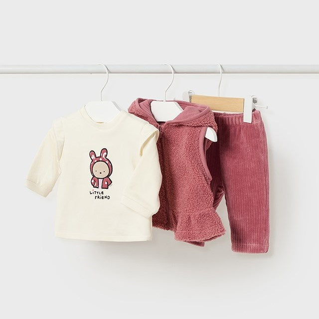 Mayoral Kışlık Kız Bebek Eşofman Yelek 3'lü Set Koyu Pembe