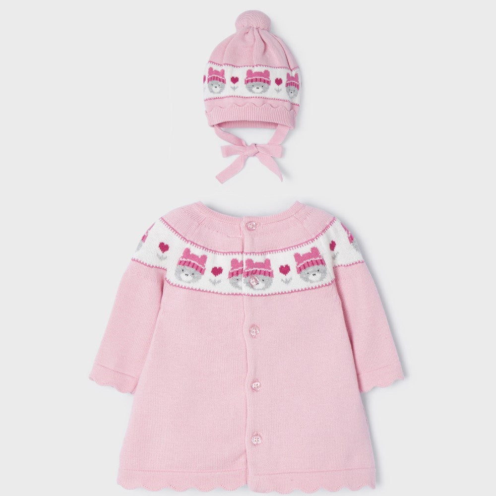 Mayoral Kışlık Kız Bebek Örme Elbise ve Şapka 2'li Set Pembe