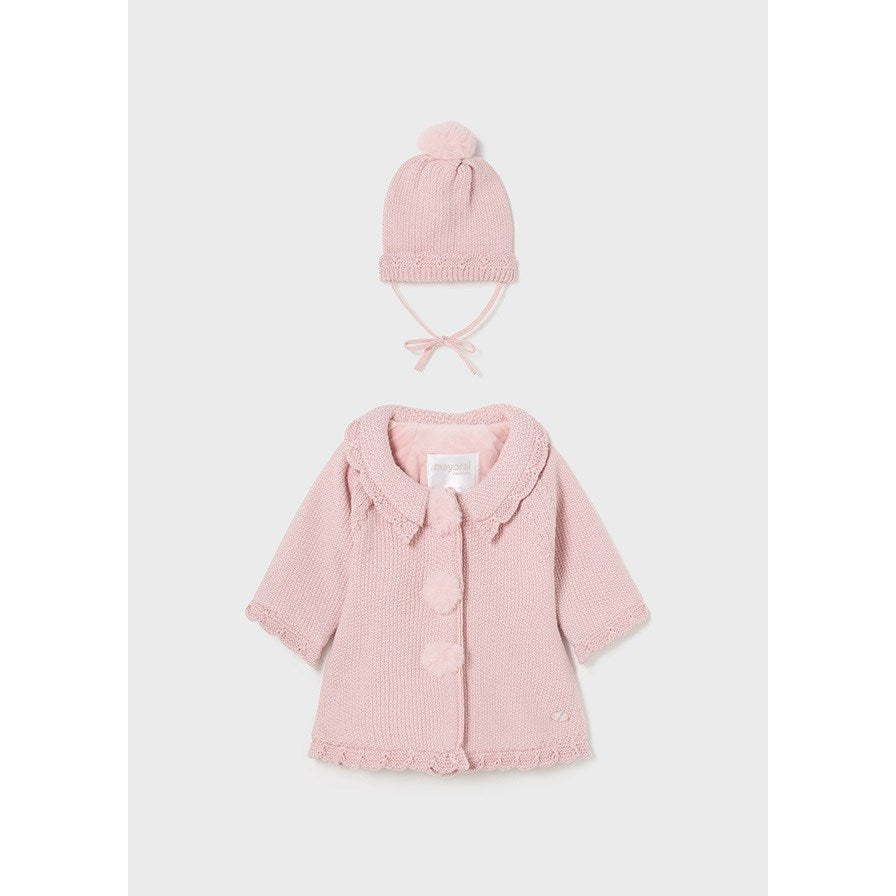 Mayoral Kışlık Kız Bebek Örme Uzun Ceket Bere Set Pembe