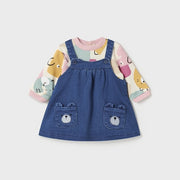 Mayoral Kışlık Kız Bebek S-shirt Denim Salopet Set Pembe