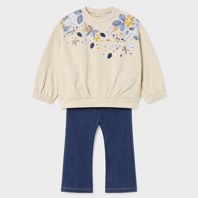 Mayoral Kışlık Kız Bebek S-shirt Tayt Pantolon 2'li Set Bej