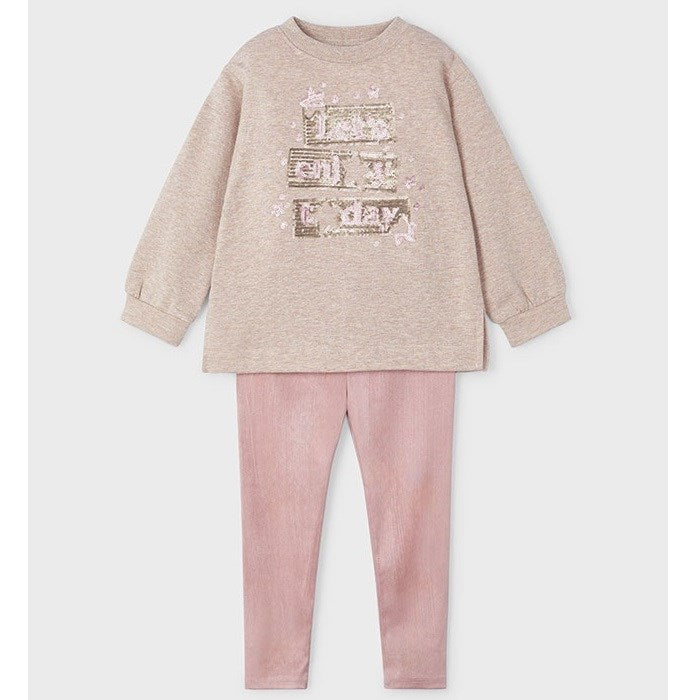 Mayoral Kışlık Kız S-shirt Tayt Set Bej