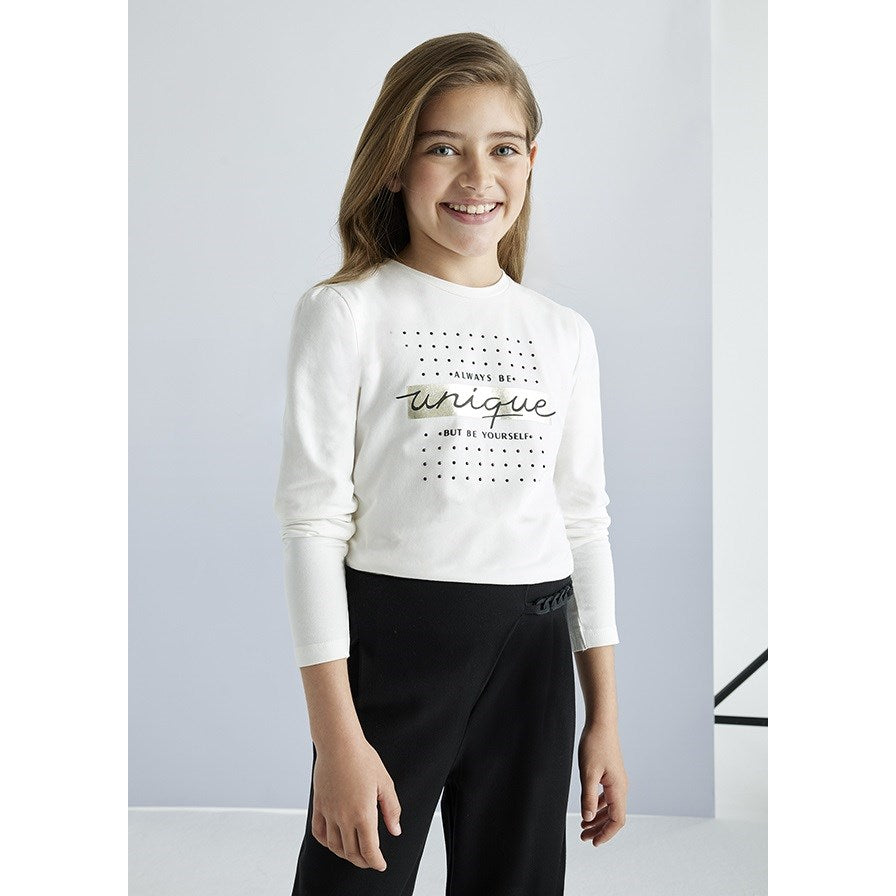 Mayoral Kışlık Kız Uzun Kol Basic T-shirt Ekru