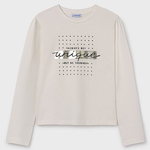 Mayoral Kışlık Kız Uzun Kol Basic T-shirt Ekru
