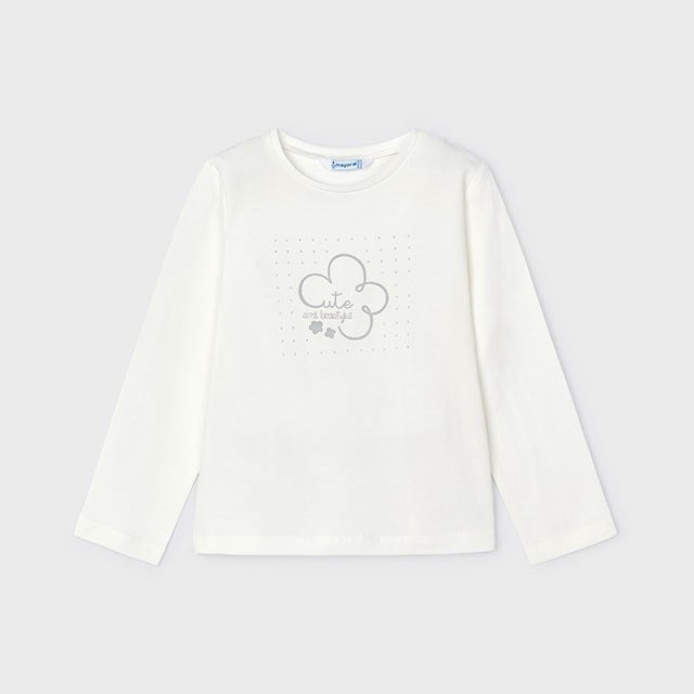 Mayoral Kışlık Kız Uzun Kol Basic T-shirt Ekru
