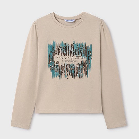 Mayoral Kışlık Kız Uzun Kol T-shirt Bej