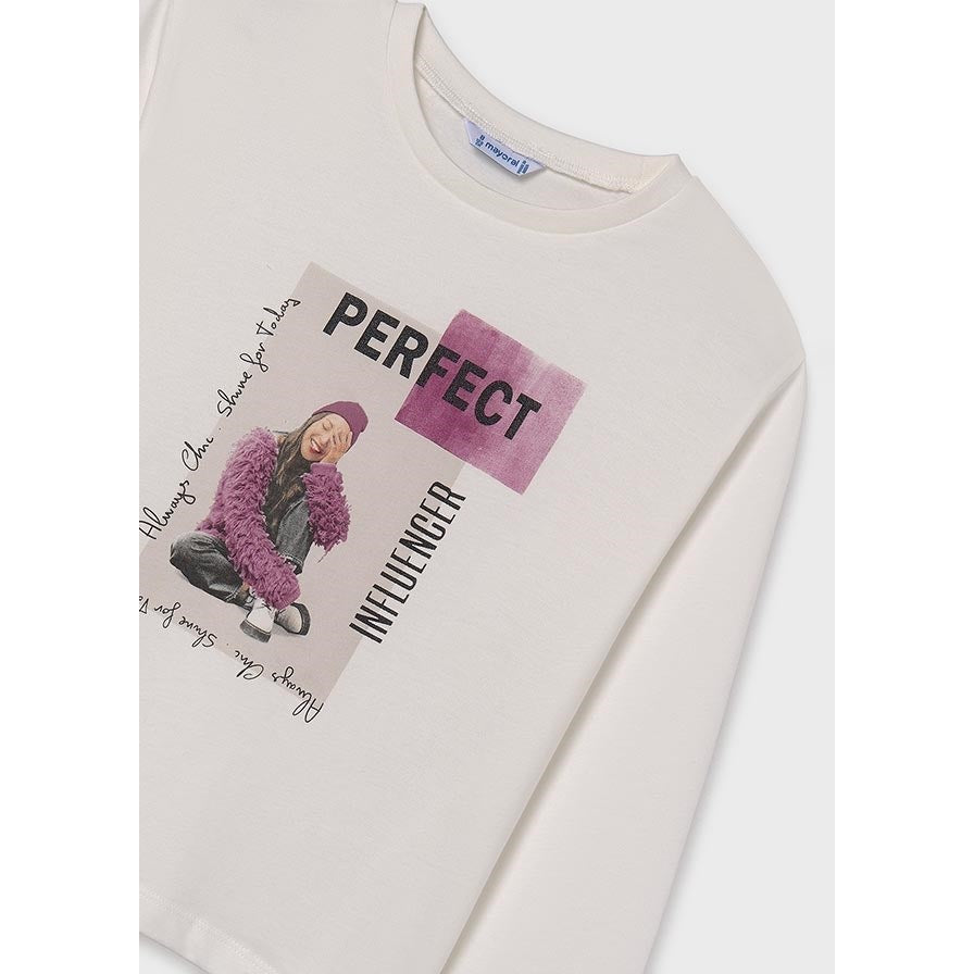 Mayoral Kışlık Kız Uzun Kol T-shirt Ekru