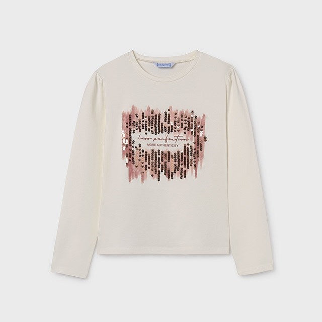 Mayoral Kışlık Kız Uzun Kol T-shirt Ekru