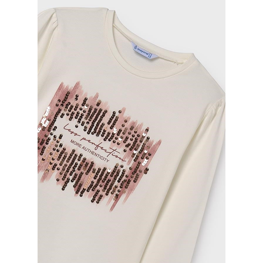 Mayoral Kışlık Kız Uzun Kol T-shirt Ekru