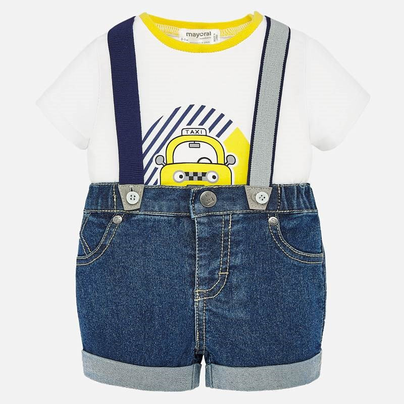 Mayoral Yazlık Erkek Bebek Kısa Kol T-shirt Askılı Denim Şort 2'li Set Ananas