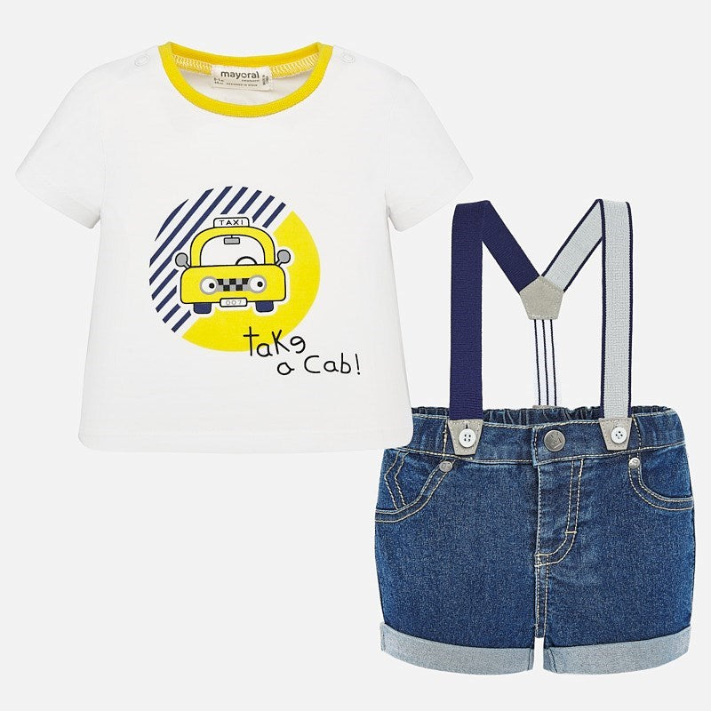 Mayoral Yazlık Erkek Bebek Kısa Kol T-shirt Askılı Denim Şort 2'li Set Ananas