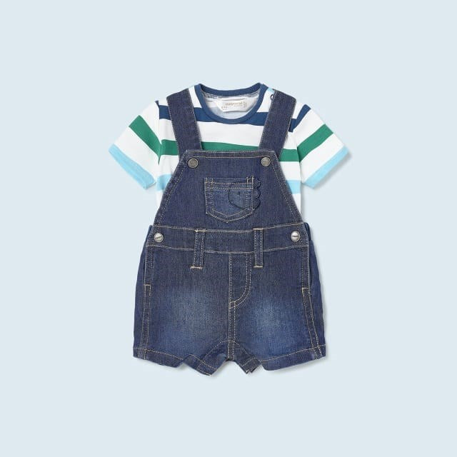 Mayoral Yazlık Erkek Bebek Kısa Tulum T-shirt Set Mavi