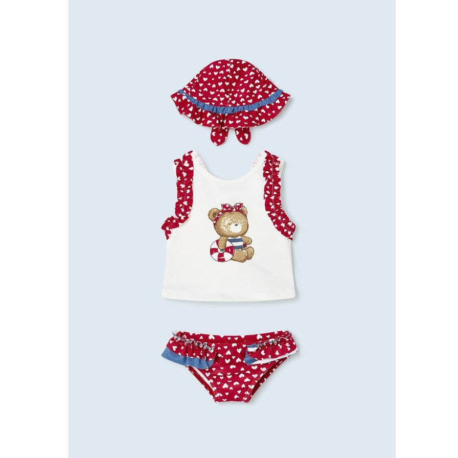 Mayoral Yazlık Kız Bebek Bluz Mayo Şapka Set Kırmızı