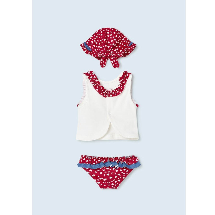 Mayoral Yazlık Kız Bebek Bluz Mayo Şapka Set Kırmızı