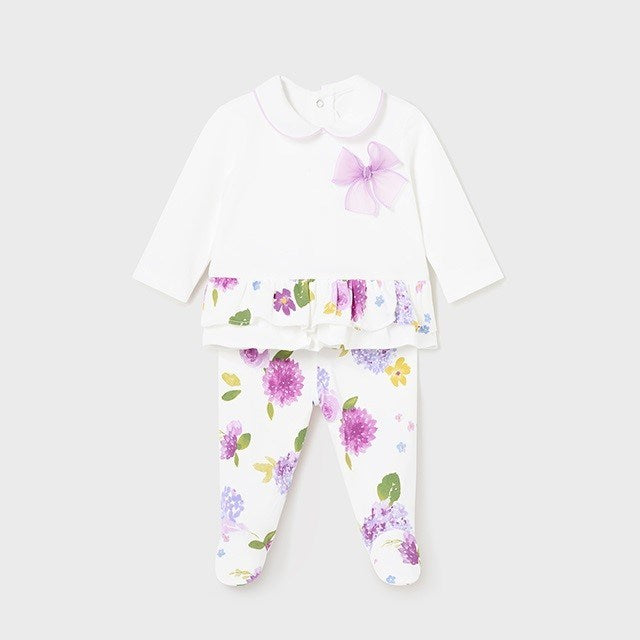 Mayoral Yazlık Kız Bebek Bluz Patikli Pantolon Set Ekru