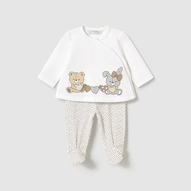Mayoral Yazlık Kız Bebek Bluz Patikli Pantolon Set Ekru