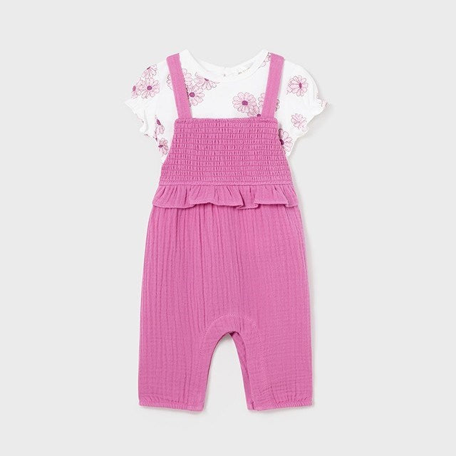 Mayoral Yazlık Kız Bebek Bluz Salopet Set Koyu Pembe